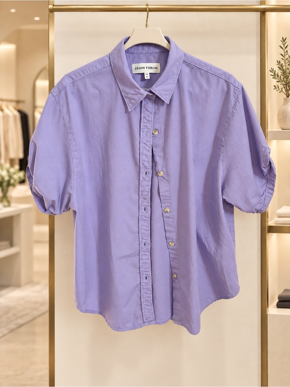 Aritzia Denim Forum Relaxed Lavender Short-Sleeve Button-Up Shirt